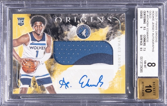 2021 Panini Origins #RJA-EDW Anthony Edwards Signed Patch Rookie Card (#4/10) - BGS NM-MT 8/BGS 10